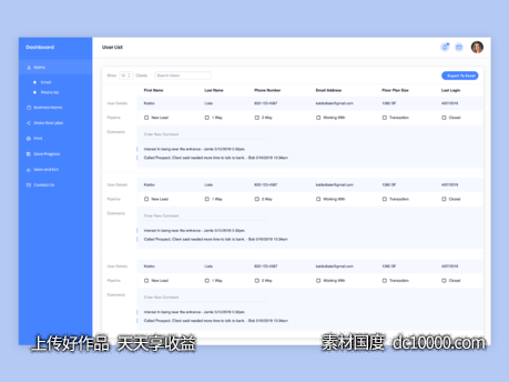 用户列表dashboard .xd素材下载-源文件-素材国度dc10000.com