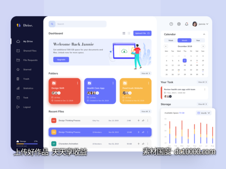 网盘应用用户后台界面dashboard .sketch素材下载 - 源文件