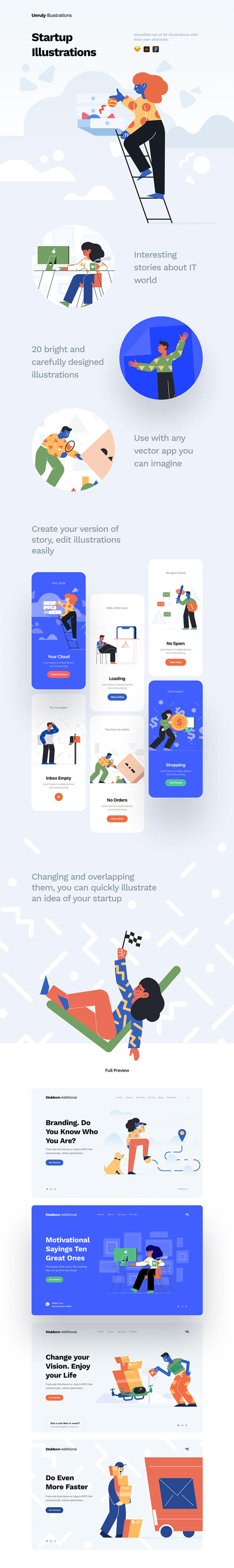 Unruly Landing Page Illustrations 落地页插画 .sketch .ai .fig .svg素材下载