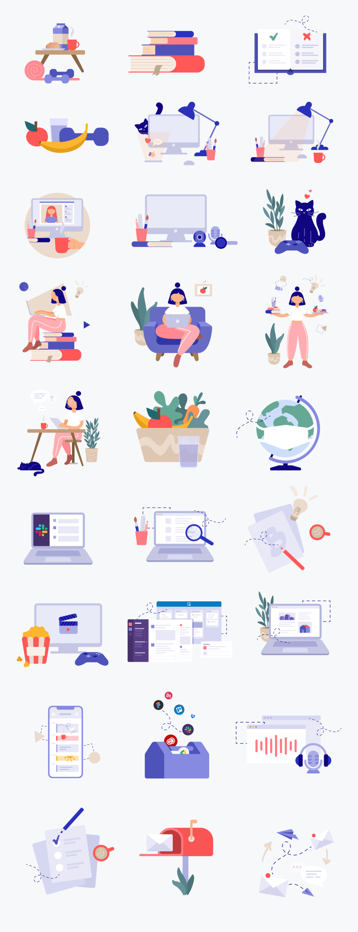 远程办公场景插画 .ai .svg .png .fig素材下载