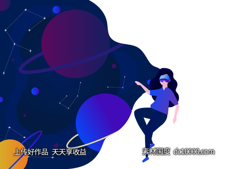 VR girl 插画 .ai下载-源文件-素材国度dc10000.com