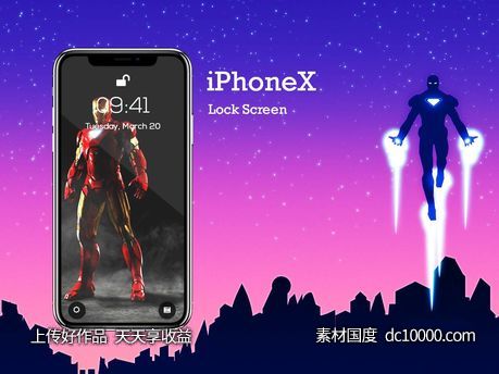 iPhone X 锁屏界面mockup .psd下载-源文件-素材国度dc10000.com