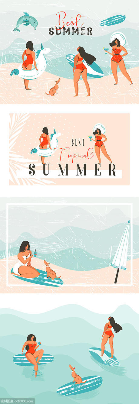 一组夏季海滩主题插画 .png .eps素材下载 - 源文件