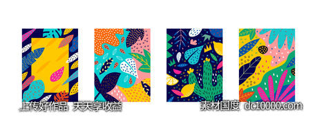  抽象花卉热带植物树叶棕榈图案AI矢量素材-源文件-素材国度dc10000.com