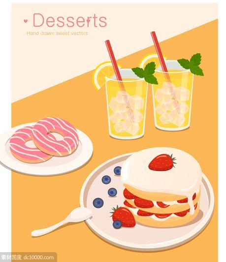  餐饮甜点蛋糕饮料美食水果插图插画 - 源文件