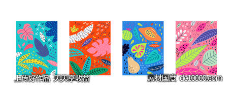  抽象花卉热带植物树叶棕榈图案AI矢量素材-源文件-素材国度dc10000.com