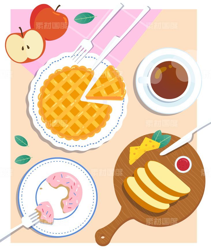  餐饮甜点蛋糕饮料美食水果插图插画