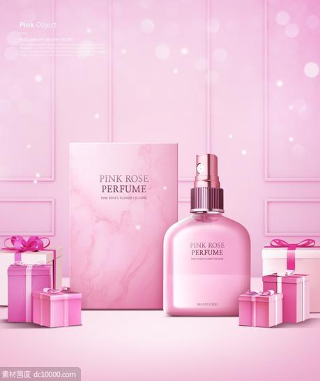 粉色系列甜美鲜花化妆品护肤品组合海报PSD分层设计素材 - 源文件