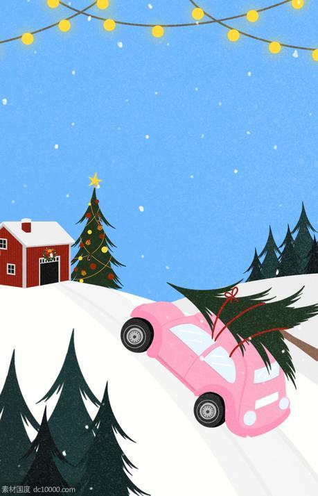 冬季雪地风景旅游火车休闲娱乐节日插画PSD分层设计素材 - 源文件