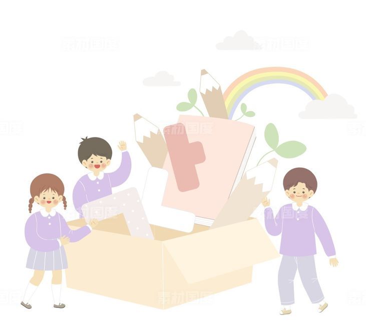 儿童成人学习交流会成长铅笔彩虹插画PSD分层设计素材