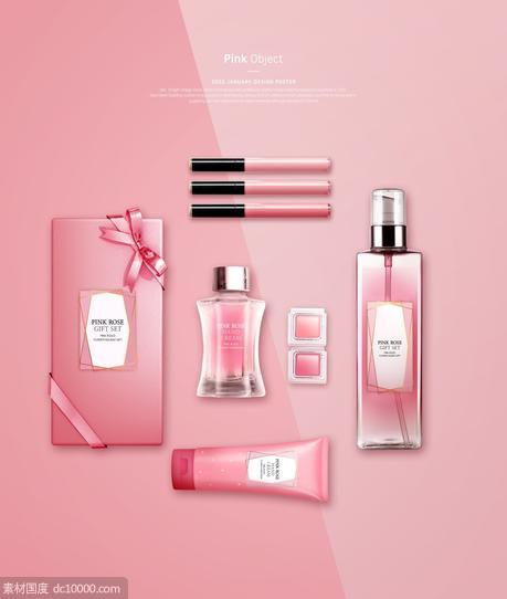 粉色系列甜美鲜花化妆品护肤品组合海报PSD分层设计素材 - 源文件