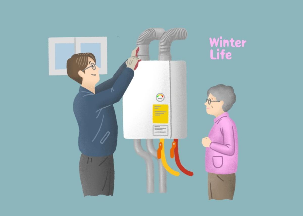 过冬家庭泡菜铲雪热水汽雪地汽车插画PSD分层设计素材