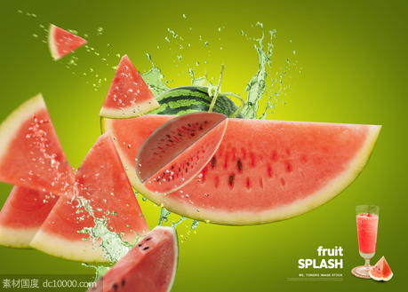 创意水果果汁西瓜草莓芒果菠萝海报PSD分层设计素材 - 源文件