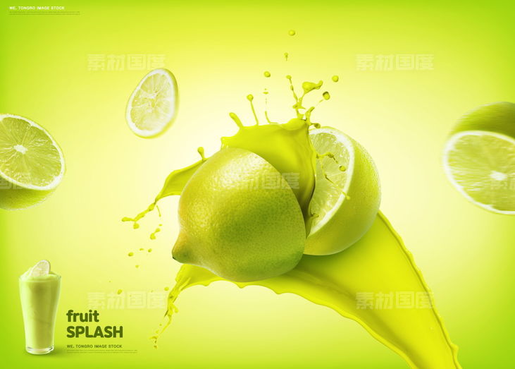 创意水果果汁西瓜草莓芒果菠萝海报PSD分层设计素材
