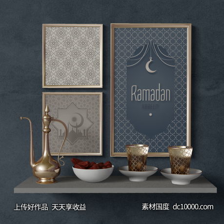 穆斯林风格挂画画框抱枕贴图样机PSD素材-源文件-素材国度dc10000.com