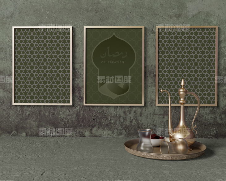 穆斯林风格挂画画框抱枕贴图样机PSD素材