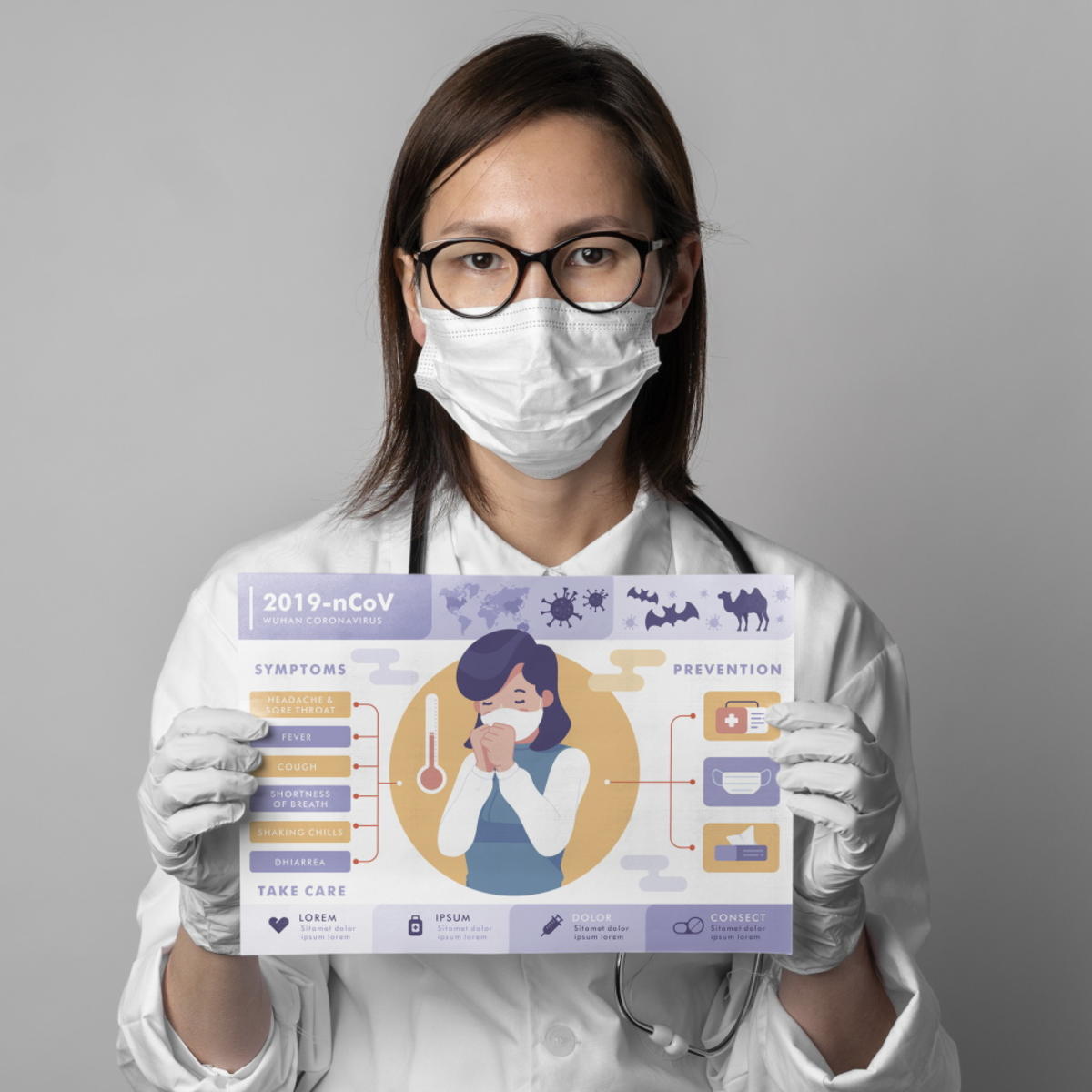 医护人员手拿各种物品贴图样机