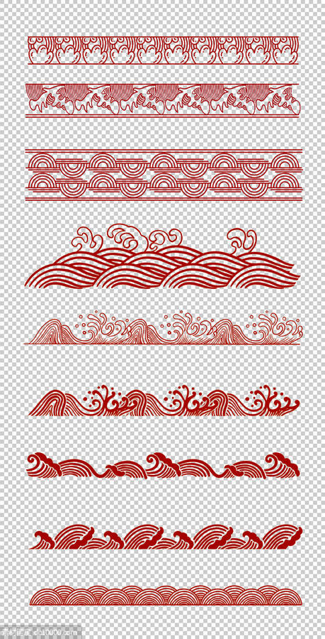  中式 传统  红色 中式海浪 浪花 PNG免扣设计素材 - 源文件