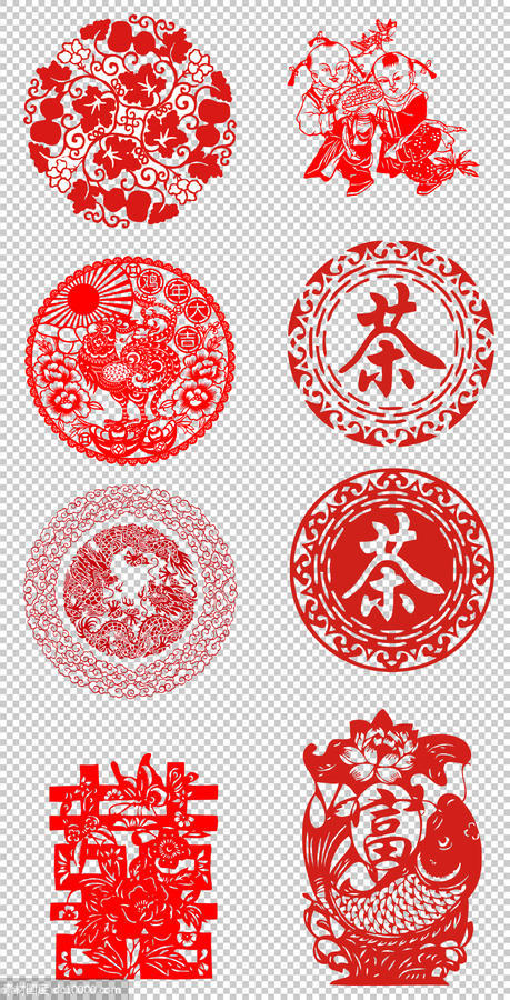 传统花纹  图案 古典 红色 文化 窗花 喜字艺术 PNG免扣设计素材 - 源文件