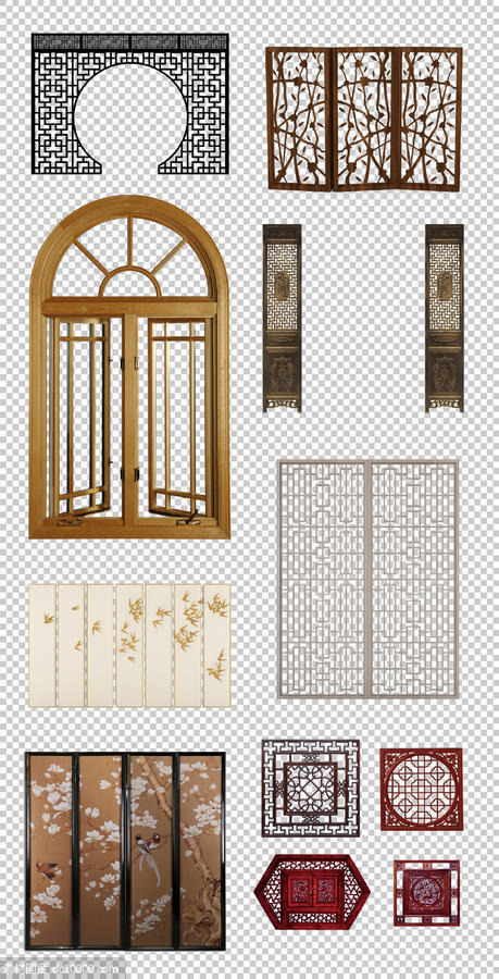 窗花  中式屏风  复古  中式花纹  窗格   雕花隔断  PNG免扣设计素材 - 源文件