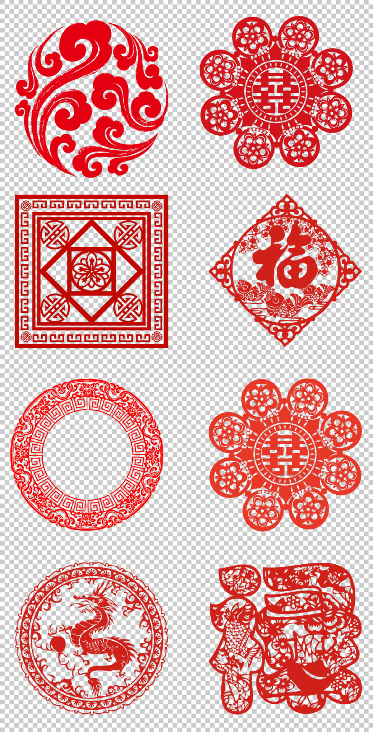 传统花纹  图案 古典 红色 文化 窗花 PNG免扣设计素材