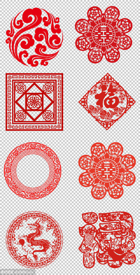 传统花纹  图案 古典 红色 文化 窗花 PNG免扣设计素材 - 源文件