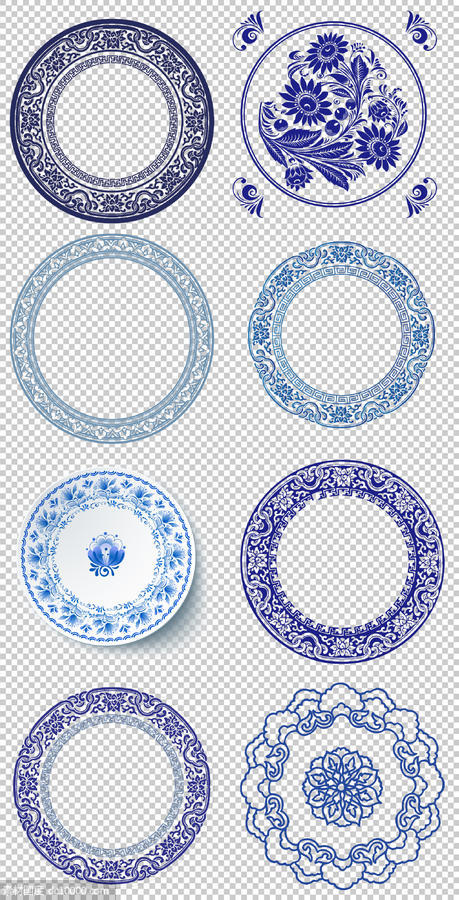传统  青花瓷  淡蓝色  历史 装饰 圆形 文化 PNG免扣设计素材 - 源文件