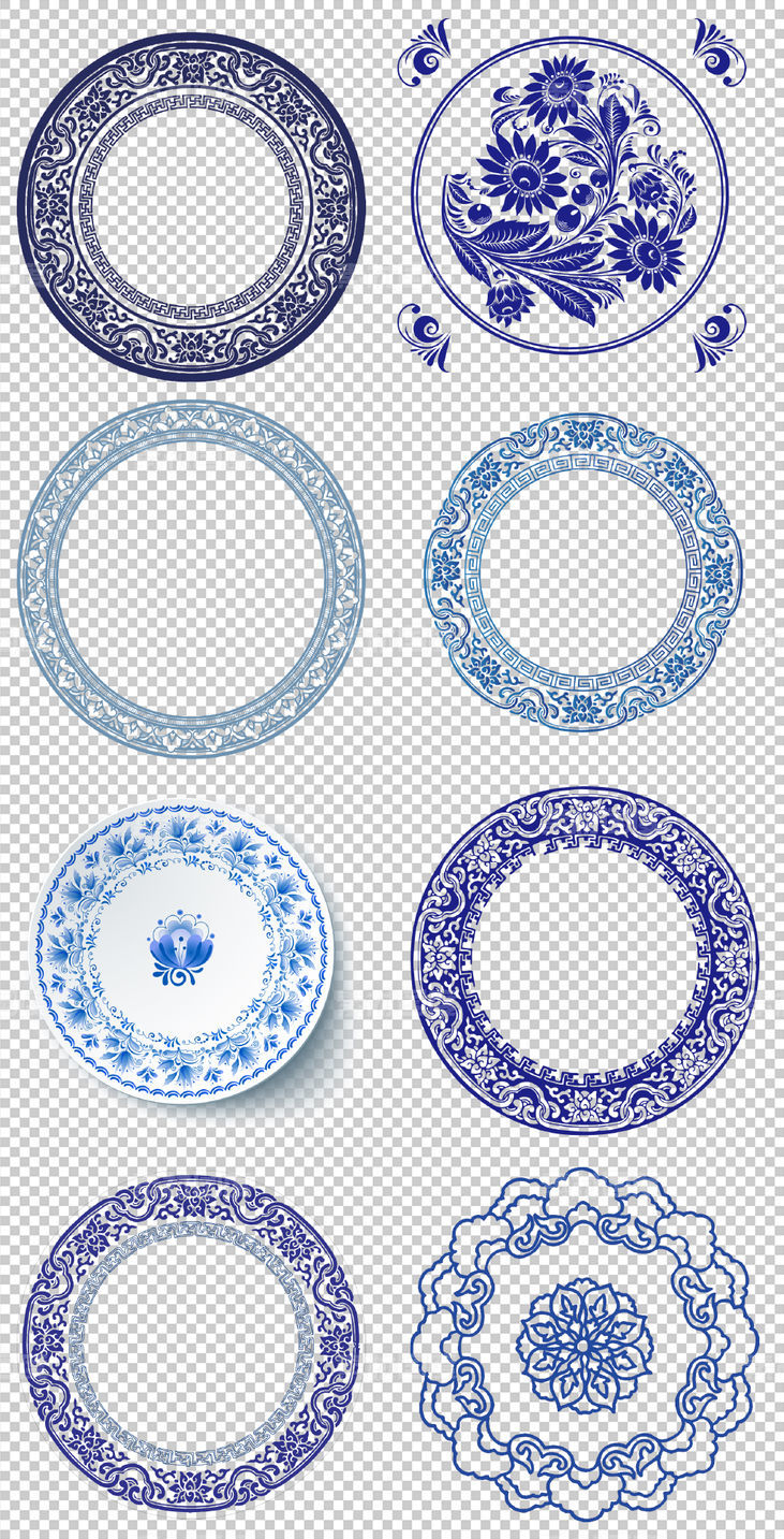 传统  青花瓷  淡蓝色  历史 装饰 圆形 文化 PNG免扣设计素材