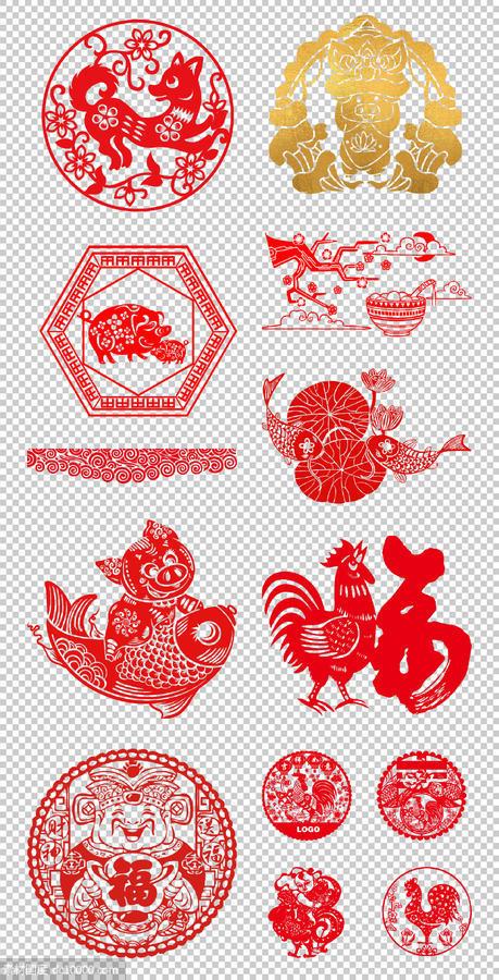传统花纹  图案 古典 红色 文化  金色  窗花 PNG免扣设计素材 - 源文件