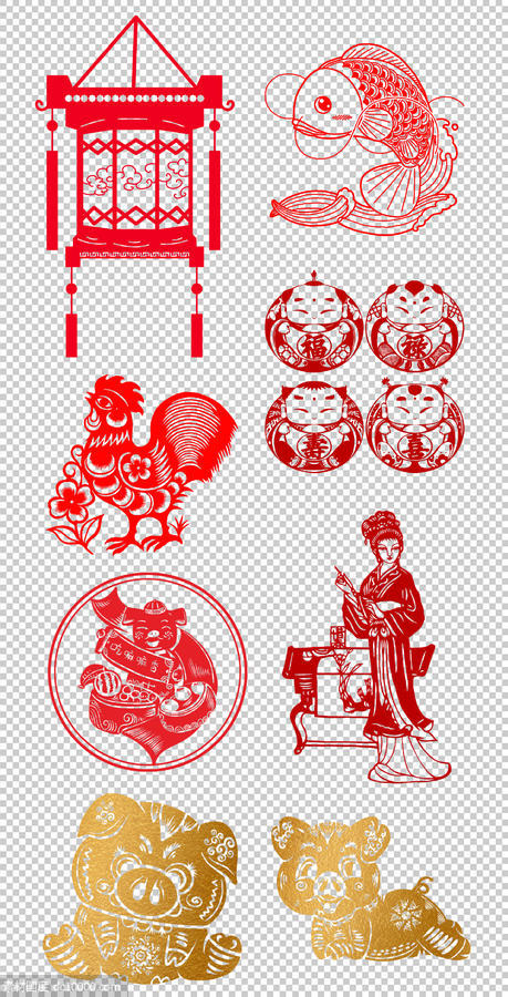 传统花纹  图案 古典 红色 金色 文化 窗花 PNG免扣设计素材 - 源文件