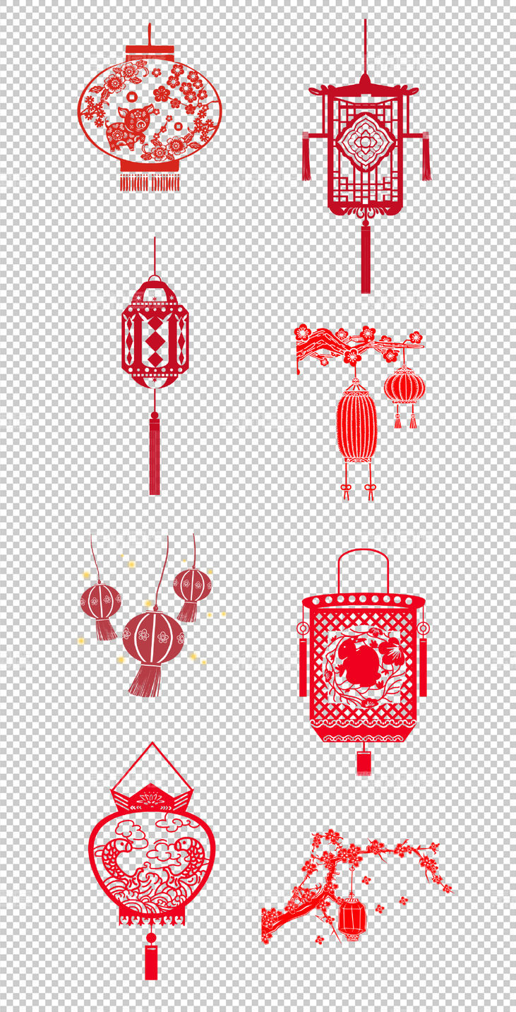 中式  传统 喜庆  红色 红灯笼 春节 新年 福字 PNG免扣设计素材