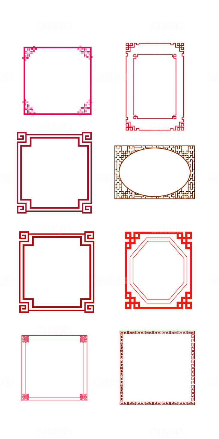 中国风 中式 边框样式 传统边框 红色边框 PNG免扣设计素材
