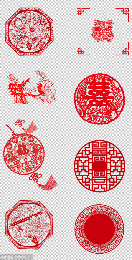 传统 窗花 福字 喜庆 圆形 红色 文化  PNG免扣设计素材 - 源文件