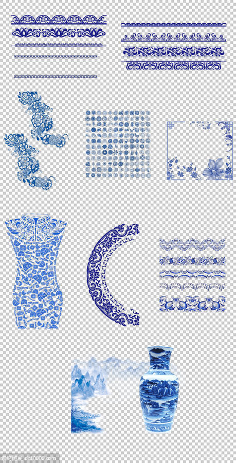 传统  青花瓷  边框 淡蓝色  历史 装饰  文化 PNG免扣设计素材 - 源文件