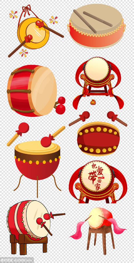新年  中国鼓  红色鼓  传统鼓  中式  PNG免扣设计素材 - 源文件