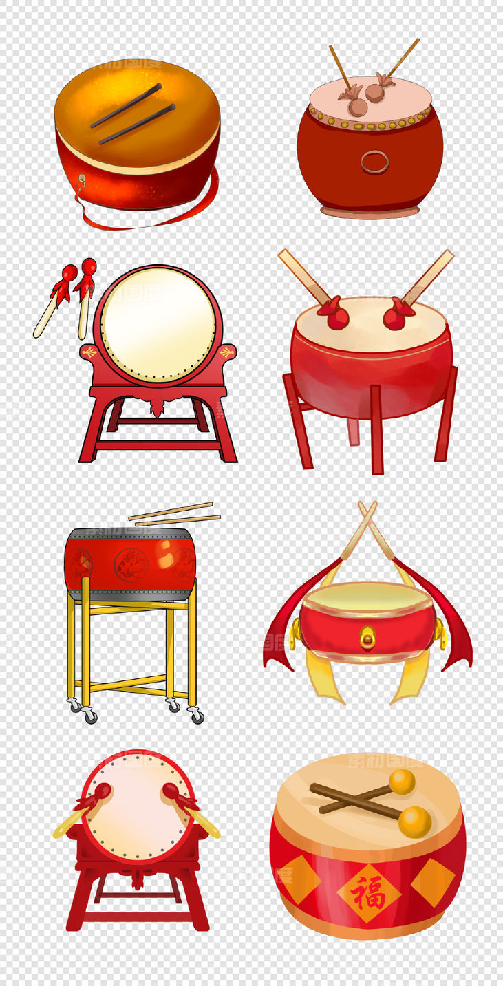 新年  中国鼓  红色鼓  传统鼓  中式  PNG免扣设计素材