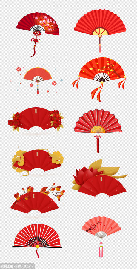 中国风扇子  中国风  红色    新年  福字  PNG免扣设计素材 - 源文件