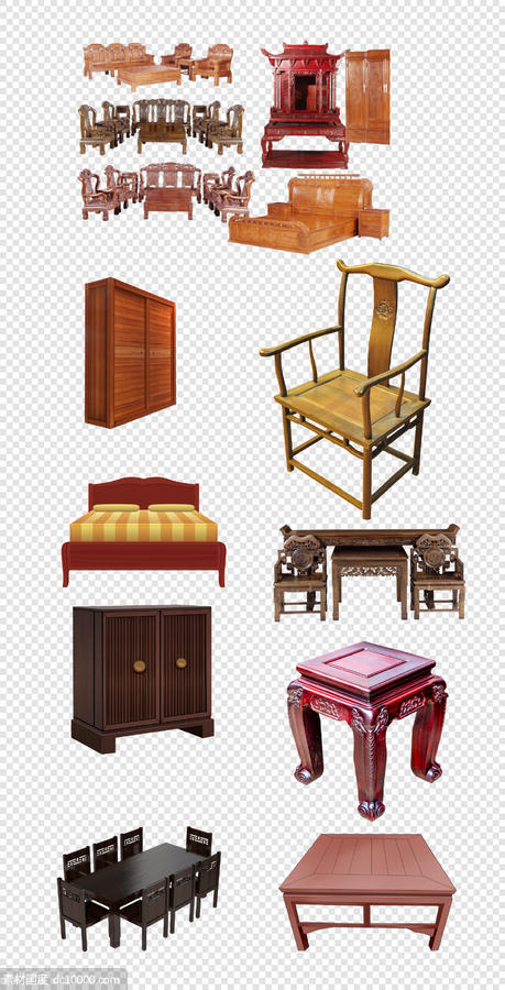 衣柜   复古  中式  餐桌  茶几  桌椅   床   PNG免扣设计素材 - 源文件