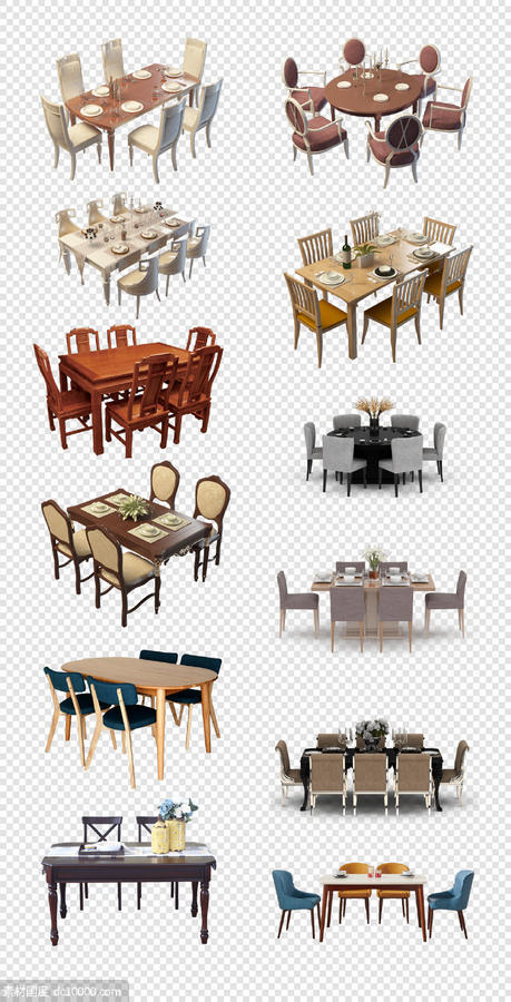 餐桌 方桌  圆桌  简约风  桌椅  手绘  彩色  装饰   PNG免扣设计素材 - 源文件