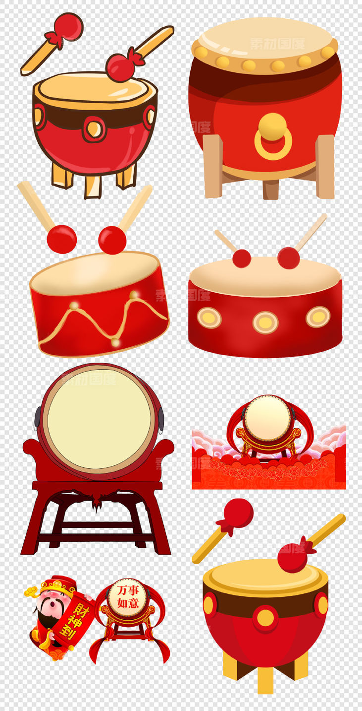 新年  中国鼓  红色鼓  传统鼓  中式  PNG免扣设计素材