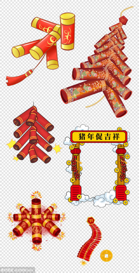  中式 鞭炮  春节 喜庆  红色 文化  PNG免扣设计素材 - 源文件