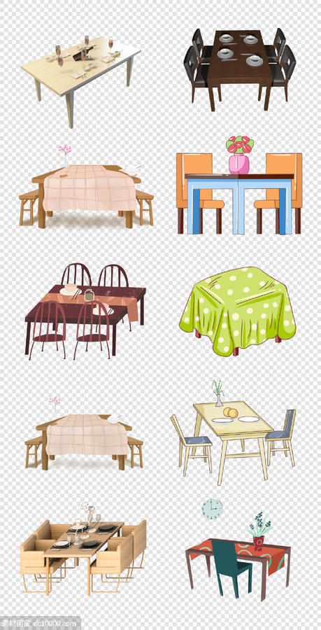 餐桌  茶几  桌椅  手绘  彩色  装饰    卡通色彩  PNG免扣设计素材 - 源文件