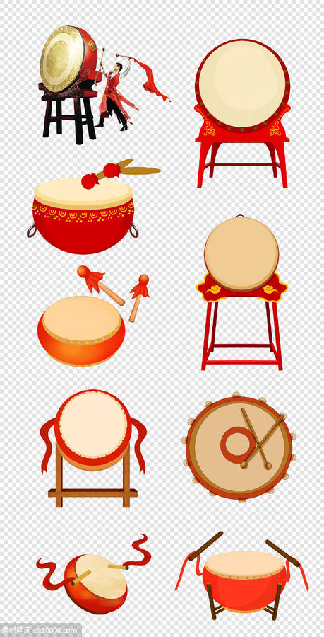 新年  中国鼓  红色鼓  传统鼓  中式  PNG免扣设计素材 - 源文件