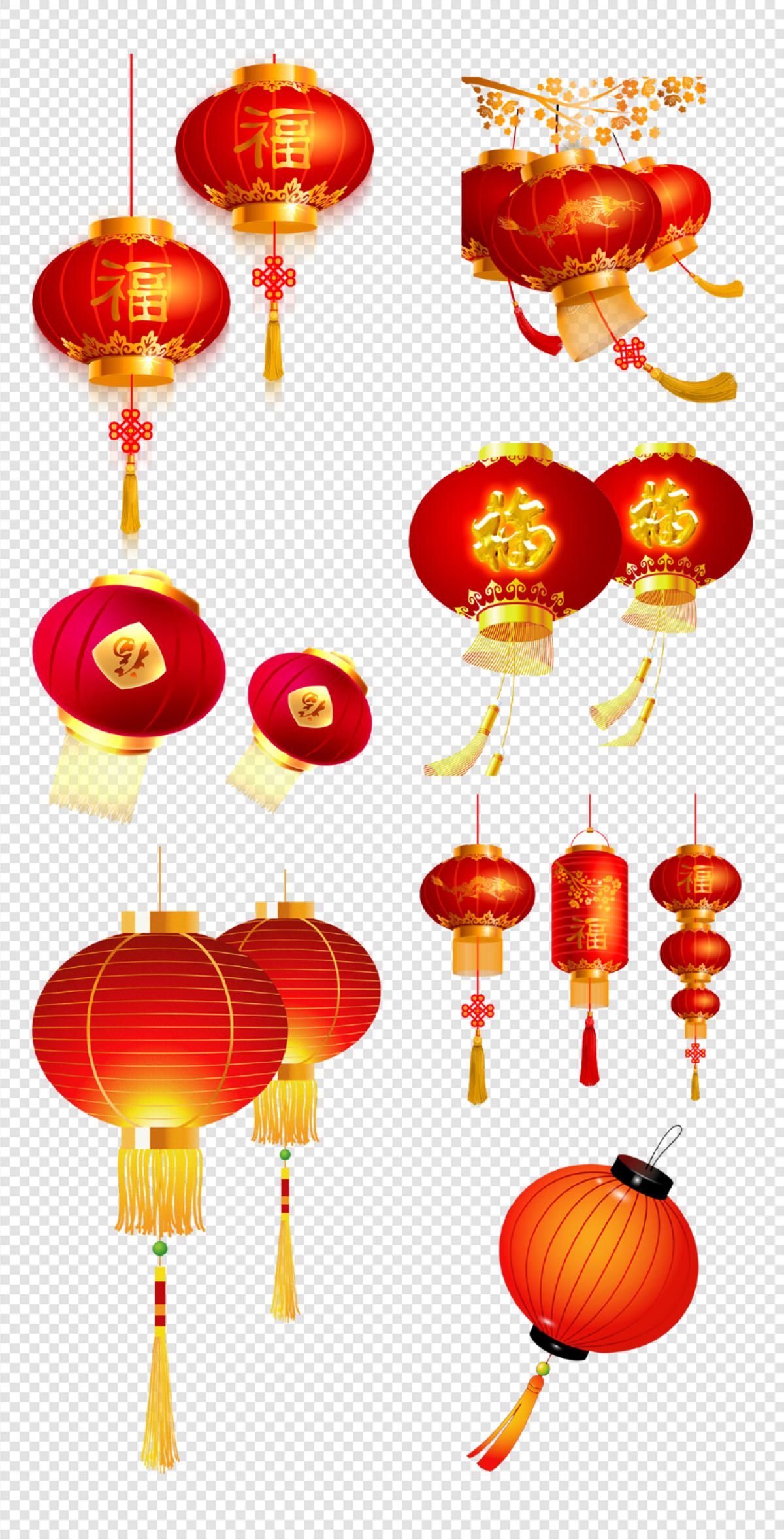 中国红  灯笼  金色   喜庆   春节   灯光   热闹   PNG免扣设计素材