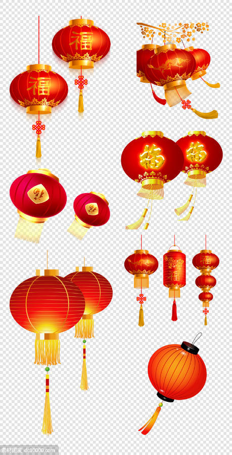 中国红  灯笼  金色   喜庆   春节   灯光   热闹   PNG免扣设计素材 - 源文件