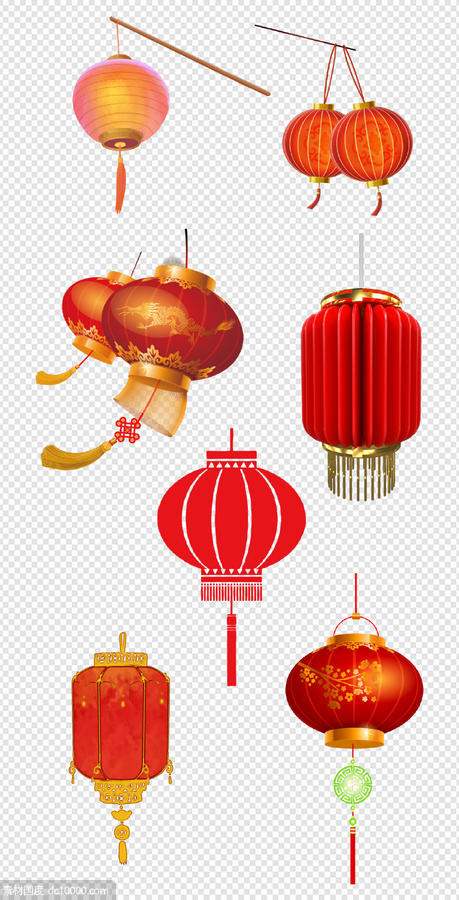 红色  中国红     灯笼    新年  福字   金色   春节   PNG免扣设计素材   - 源文件
