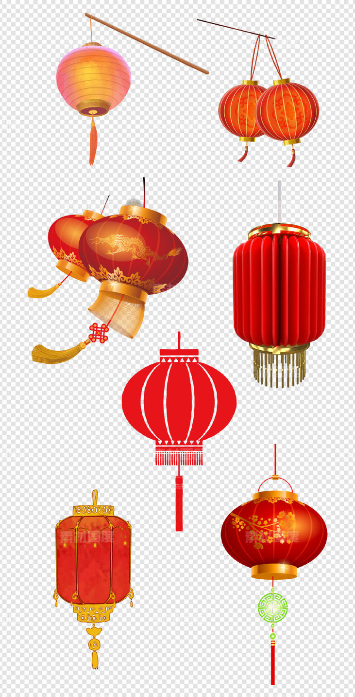 红色  中国红     灯笼    新年  福字   金色   春节   PNG免扣设计素材  