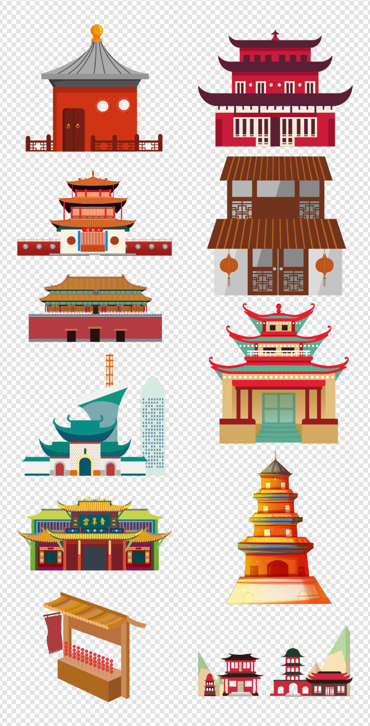 城楼    中式   复古   水彩  围墙   传统  屋檐    NG免扣设计素材
