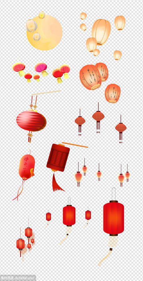 红色  灯笼   中国红     福字  放花灯   PNG免扣设计素材 - 源文件