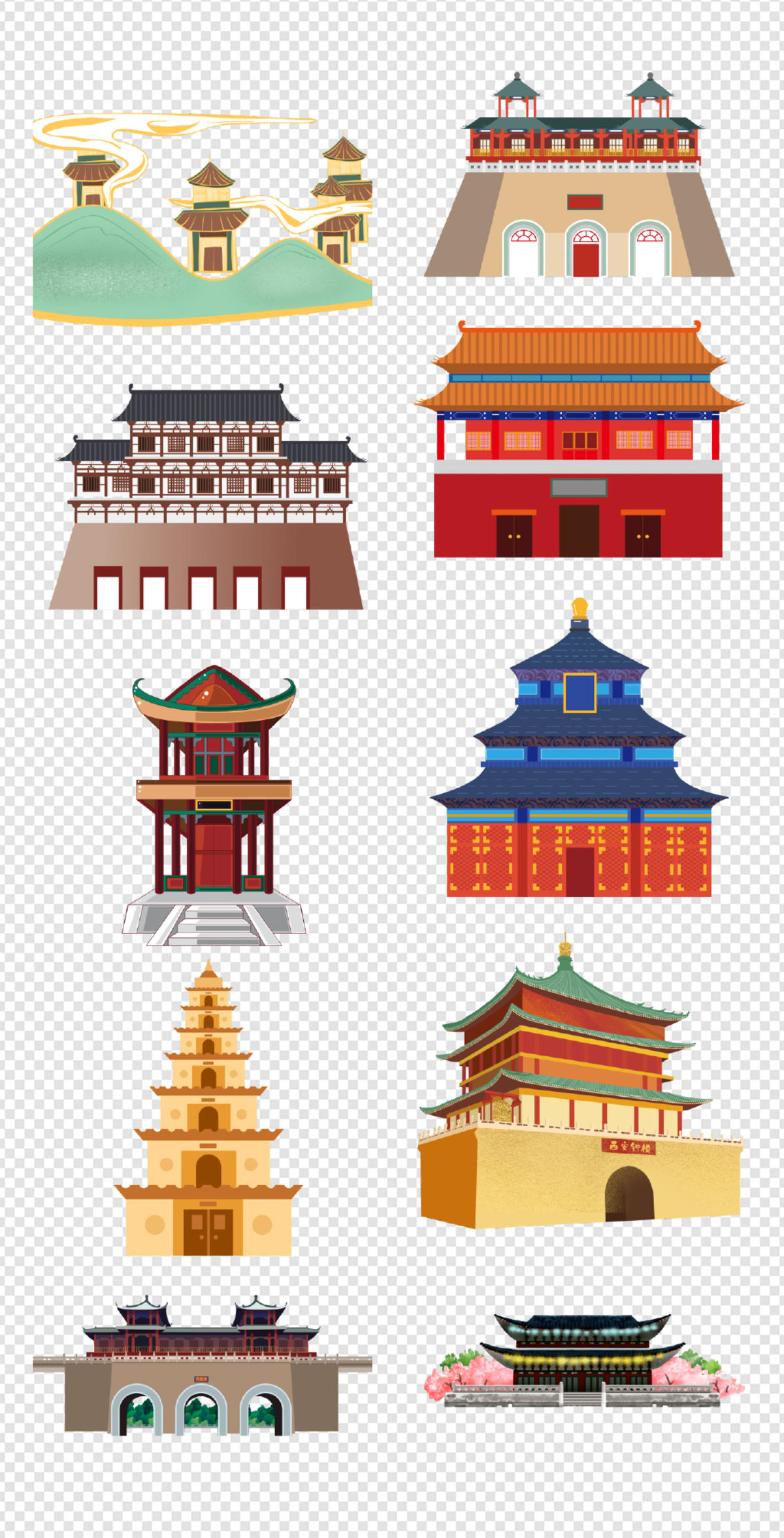 古代城楼   中国古风建筑   复古  建筑  PNG免扣设计素材